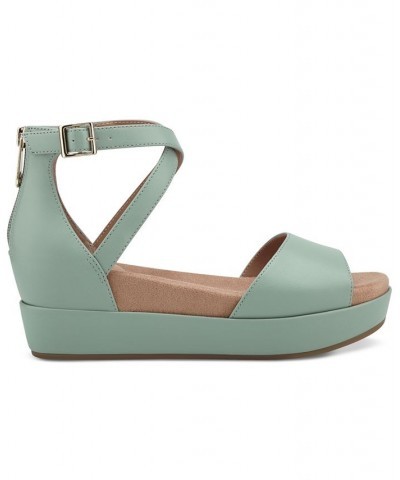 Ellenaa Wedge Sandals Green $43.86 Shoes