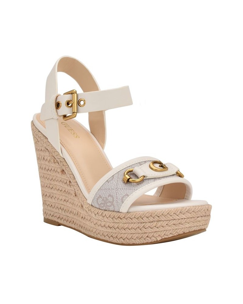 Women's Hisley Espadrille Logo Wedges with Nappa Trim Sandals White $52.47 Shoes