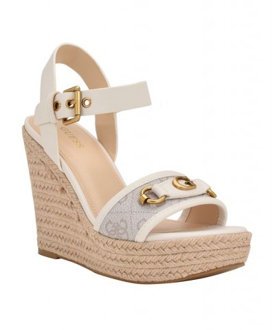 Women's Hisley Espadrille Logo Wedges with Nappa Trim Sandals White $52.47 Shoes