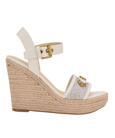 Women's Hisley Espadrille Logo Wedges with Nappa Trim Sandals White $52.47 Shoes