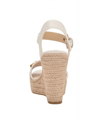 Women's Hisley Espadrille Logo Wedges with Nappa Trim Sandals White $52.47 Shoes