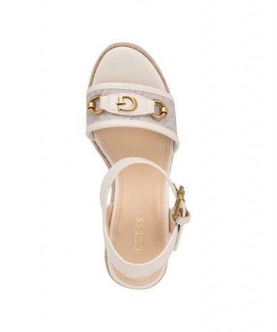 Women's Hisley Espadrille Logo Wedges with Nappa Trim Sandals White $52.47 Shoes