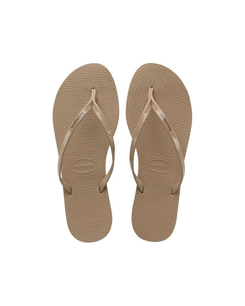 Women's You Metallic Flip Flop Sandals Tan/Beige $22.13 Shoes