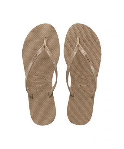 Women's You Metallic Flip Flop Sandals Tan/Beige $22.13 Shoes