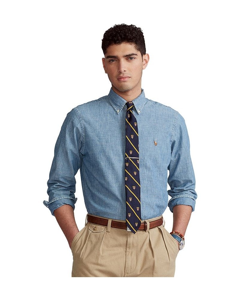 Men's Classic-Fit Indigo Chambray Shirt Blue $63.45 Shirts