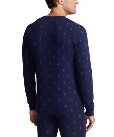 Men's Printed Waffle-Knit Thermal Pajama Shirt Blue $17.87 Pajama