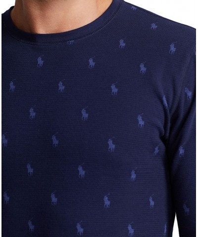 Men's Printed Waffle-Knit Thermal Pajama Shirt Blue $17.87 Pajama