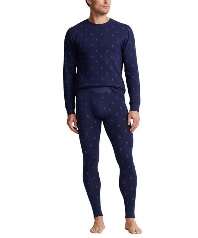 Men's Printed Waffle-Knit Thermal Pajama Shirt Blue $17.87 Pajama