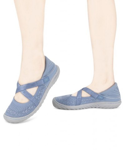 Women's Camila Slip-On Strappy Sneaker Flats Blue $47.17 Shoes