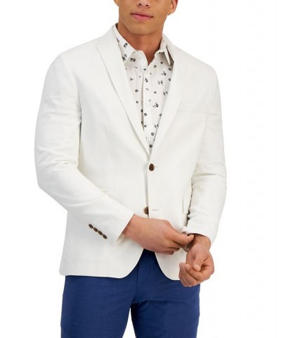 Men's Slim-Fit Stretch Linen Blend Suit Jacket White $33.50 Blazers