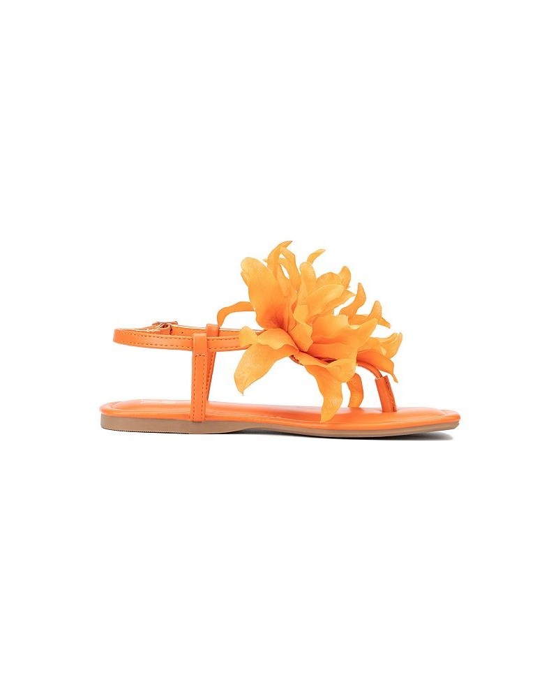 Big Flower Women's T-Strap Sandal Orange $26.98 Shoes