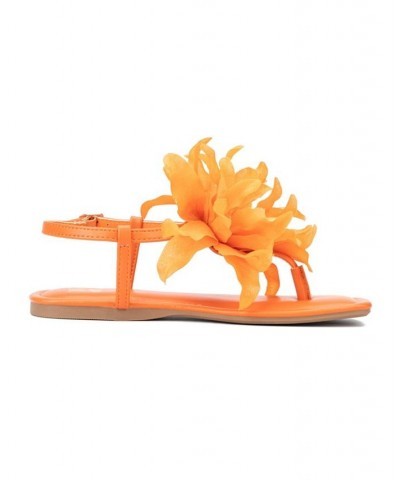 Big Flower Women's T-Strap Sandal Orange $26.98 Shoes