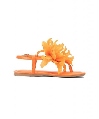 Big Flower Women's T-Strap Sandal Orange $26.98 Shoes