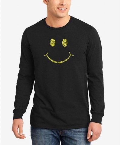 Men's Be Happy Smiley Face Word Art Long Sleeves T-shirt Black $18.40 T-Shirts