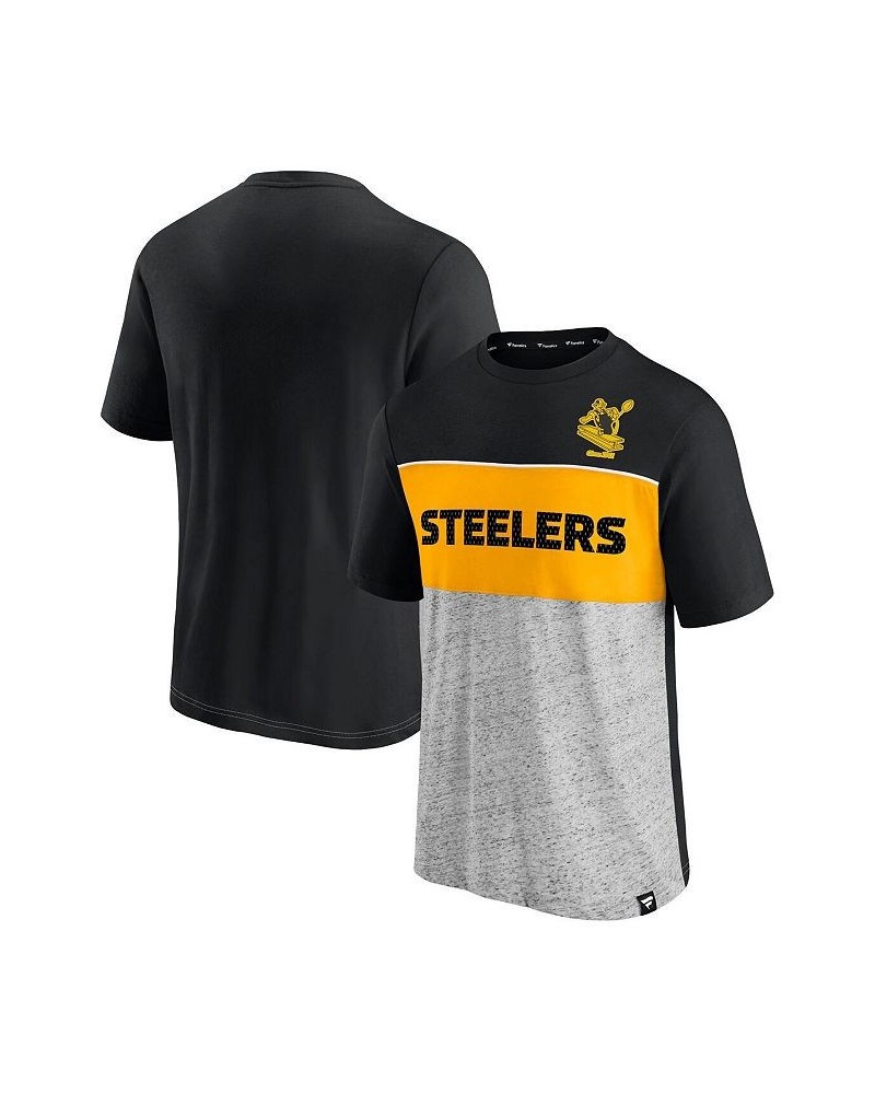 Men's Black, Heathered Gray Pittsburgh Steelers Throwback Colorblock T-shirt $23.99 T-Shirts