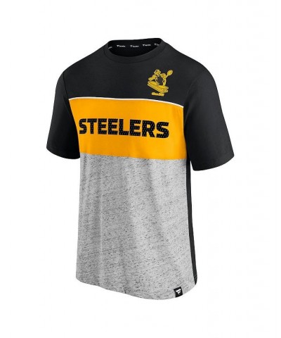 Men's Black, Heathered Gray Pittsburgh Steelers Throwback Colorblock T-shirt $23.99 T-Shirts