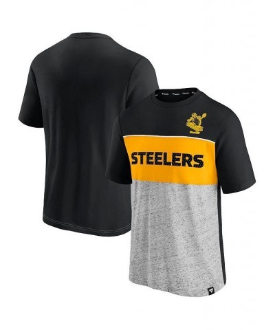 Men's Black, Heathered Gray Pittsburgh Steelers Throwback Colorblock T-shirt $23.99 T-Shirts