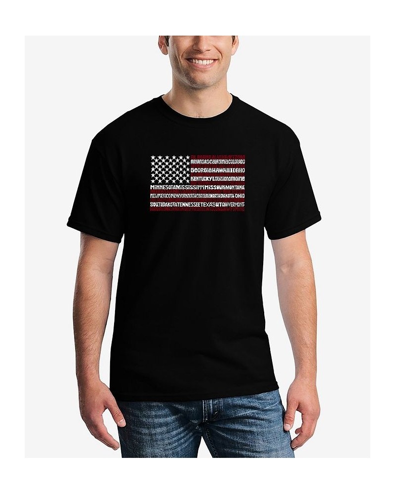 Men's 50 States USA Flag Word Art Short Sleeve T-shirt Black $14.35 T-Shirts