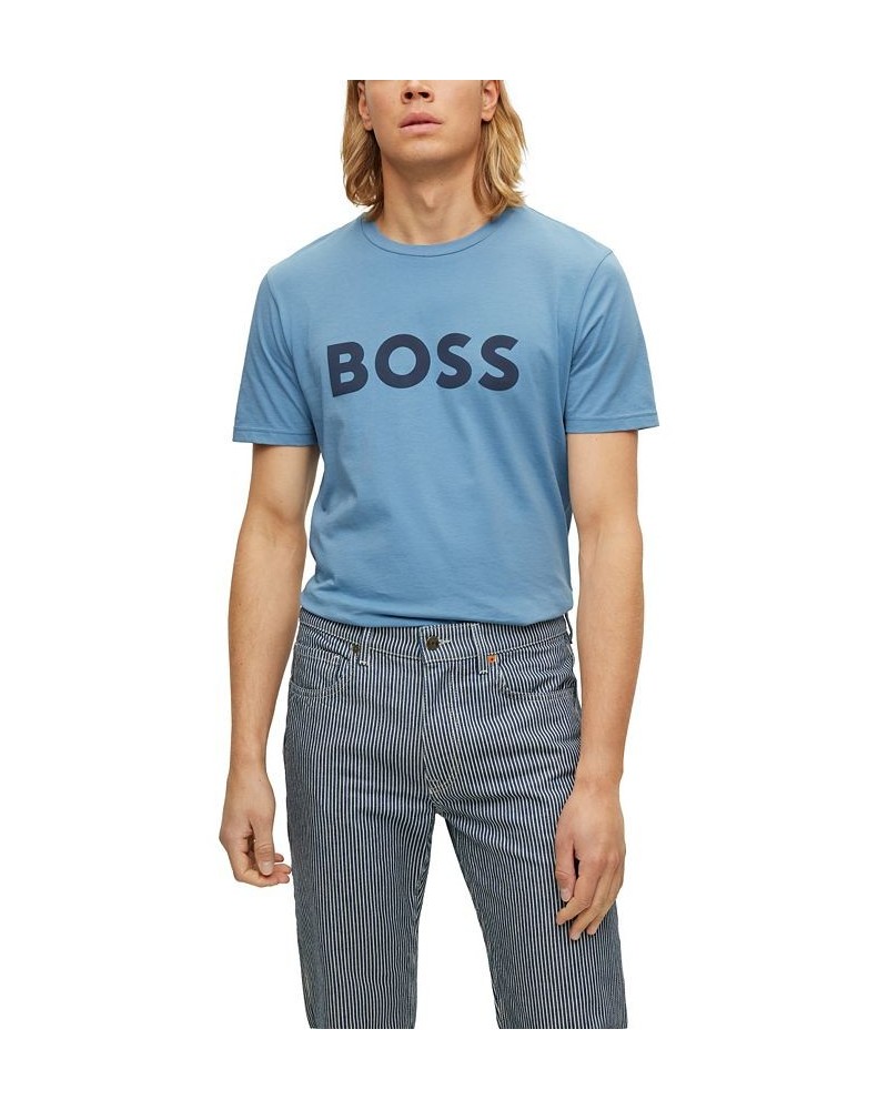 BOSS Men's Rubber-Print Logo Jersey T-shirt Blue $36.04 T-Shirts