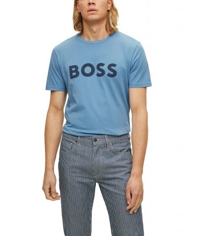 BOSS Men's Rubber-Print Logo Jersey T-shirt Blue $36.04 T-Shirts