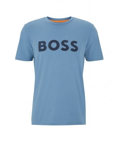 BOSS Men's Rubber-Print Logo Jersey T-shirt Blue $36.04 T-Shirts