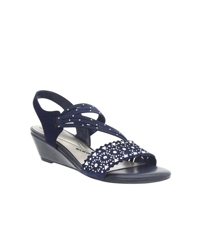 Women's Gatrina Memory Foam Stretch Wedge Sandal Blue $36.00 Shoes