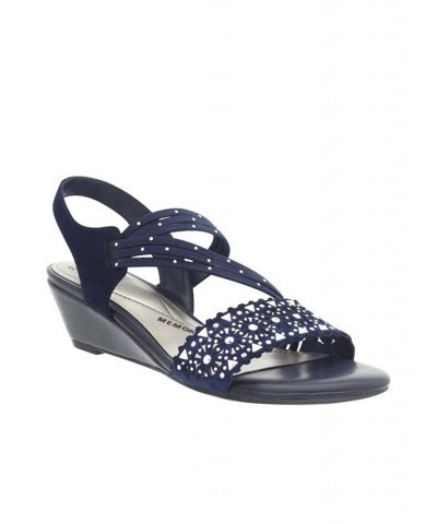 Women's Gatrina Memory Foam Stretch Wedge Sandal Blue $36.00 Shoes