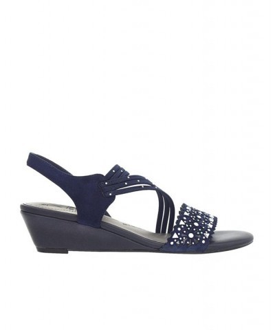 Women's Gatrina Memory Foam Stretch Wedge Sandal Blue $36.00 Shoes