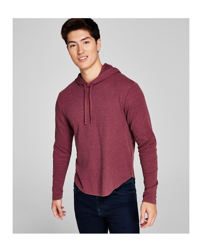 Men's Thermal Waffle-Knit Hooded T-Shirt Red $16.27 T-Shirts