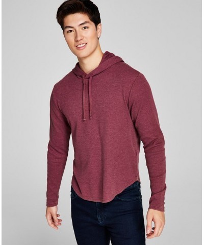 Men's Thermal Waffle-Knit Hooded T-Shirt Red $16.27 T-Shirts