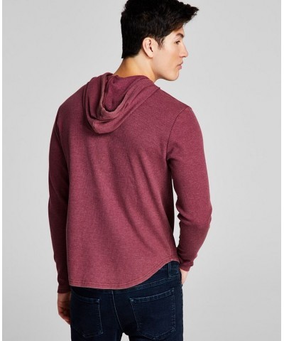 Men's Thermal Waffle-Knit Hooded T-Shirt Red $16.27 T-Shirts