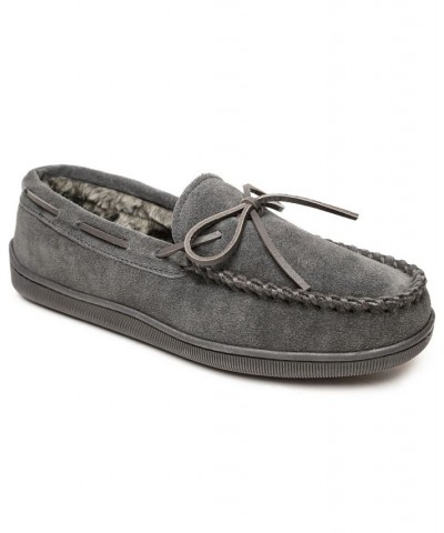 Men's Pile Lined Hard Sole Extended Sizes Slippers Gray $28.68 Shoes