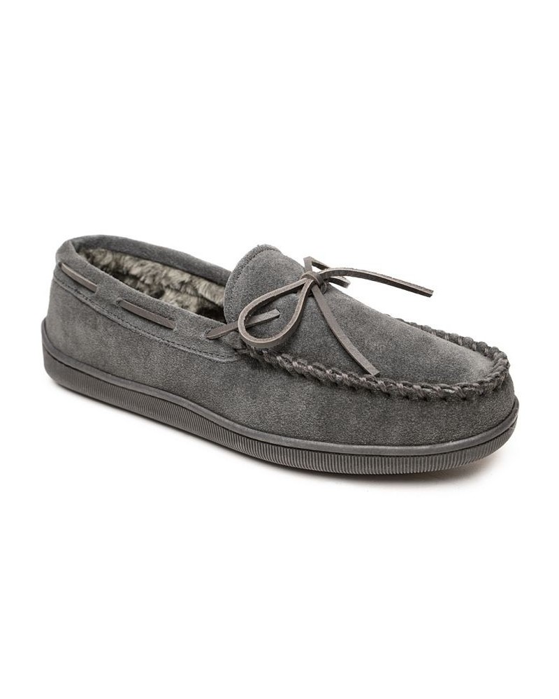 Men's Pile Lined Hard Sole Extended Sizes Slippers Gray $28.68 Shoes