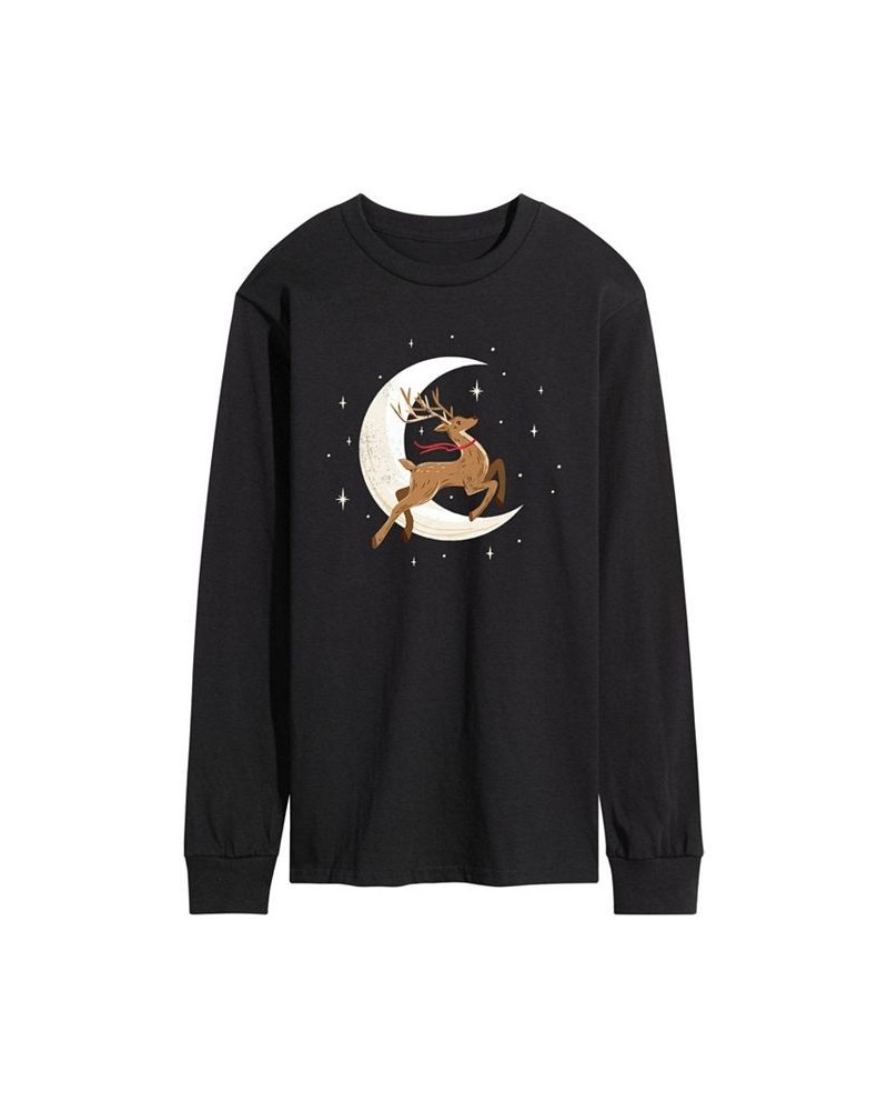 Men's Reindeer Moon Long Sleeve T-shirt Black $21.92 T-Shirts