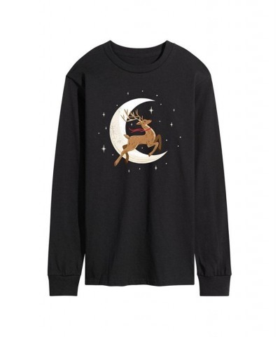 Men's Reindeer Moon Long Sleeve T-shirt Black $21.92 T-Shirts