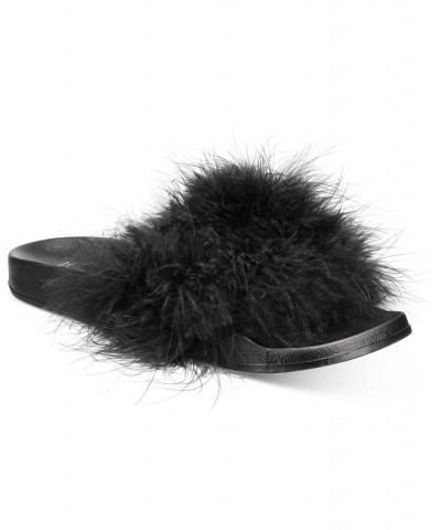 Women's Marabou Pool Slides Black $11.58 Shoes