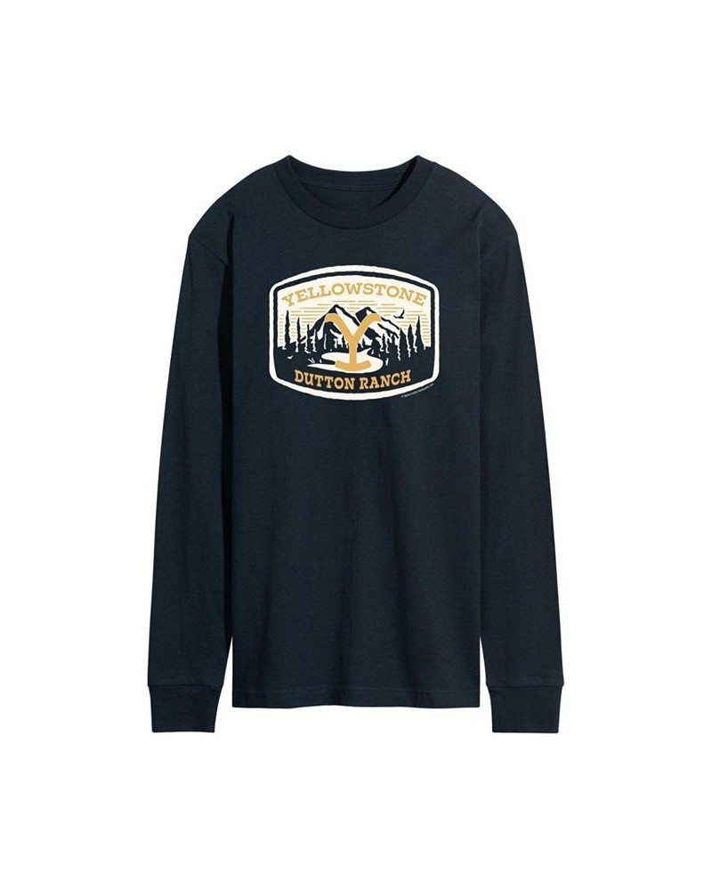 Men's Yellowstone Mountain Scene Long Sleeve T-shirt Blue $17.64 T-Shirts