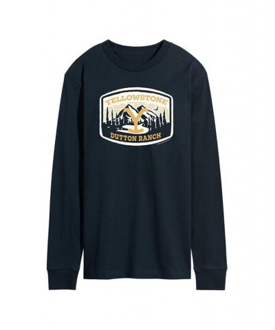 Men's Yellowstone Mountain Scene Long Sleeve T-shirt Blue $17.64 T-Shirts